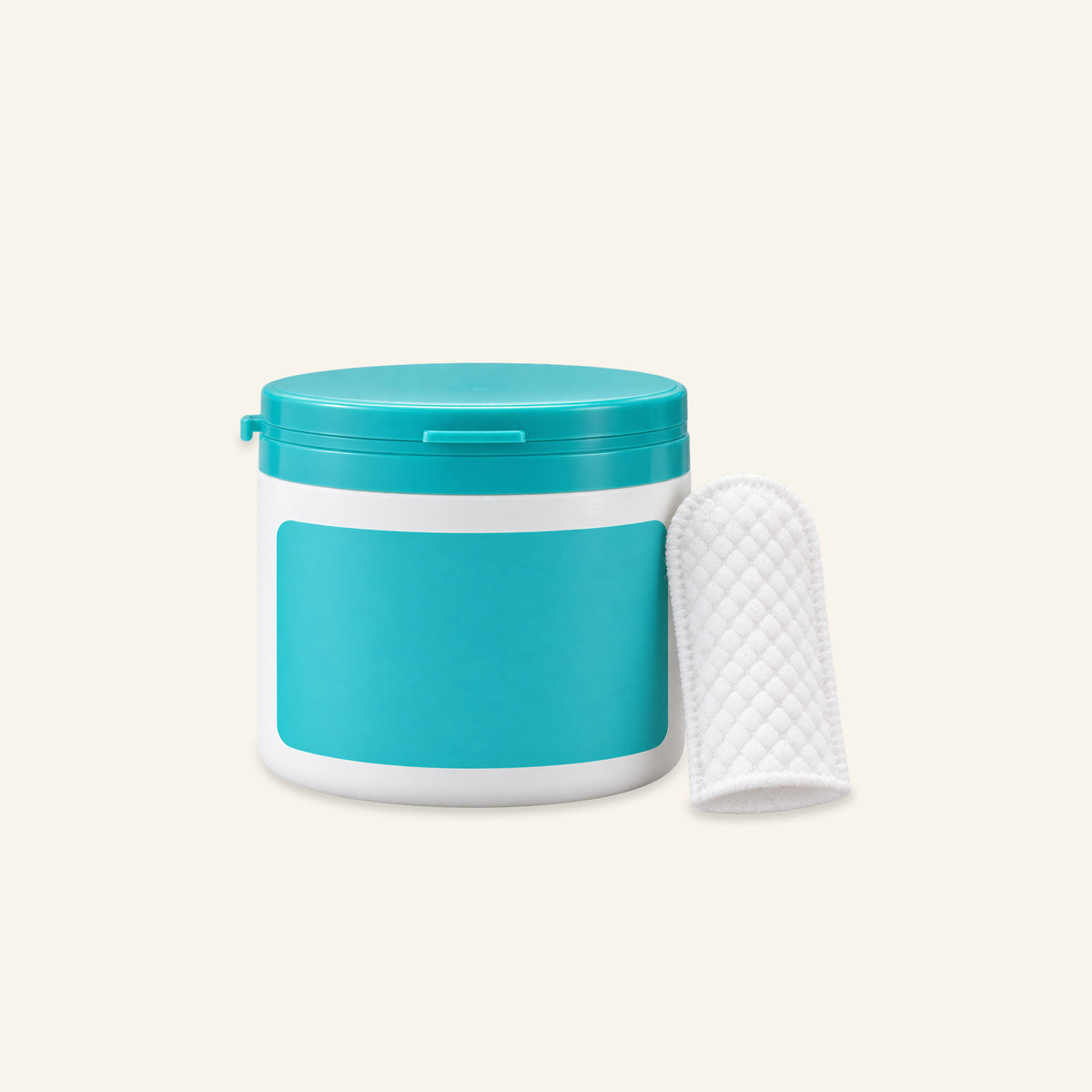 Sunday Dog dental finger wipes tub with one wipe, on cream